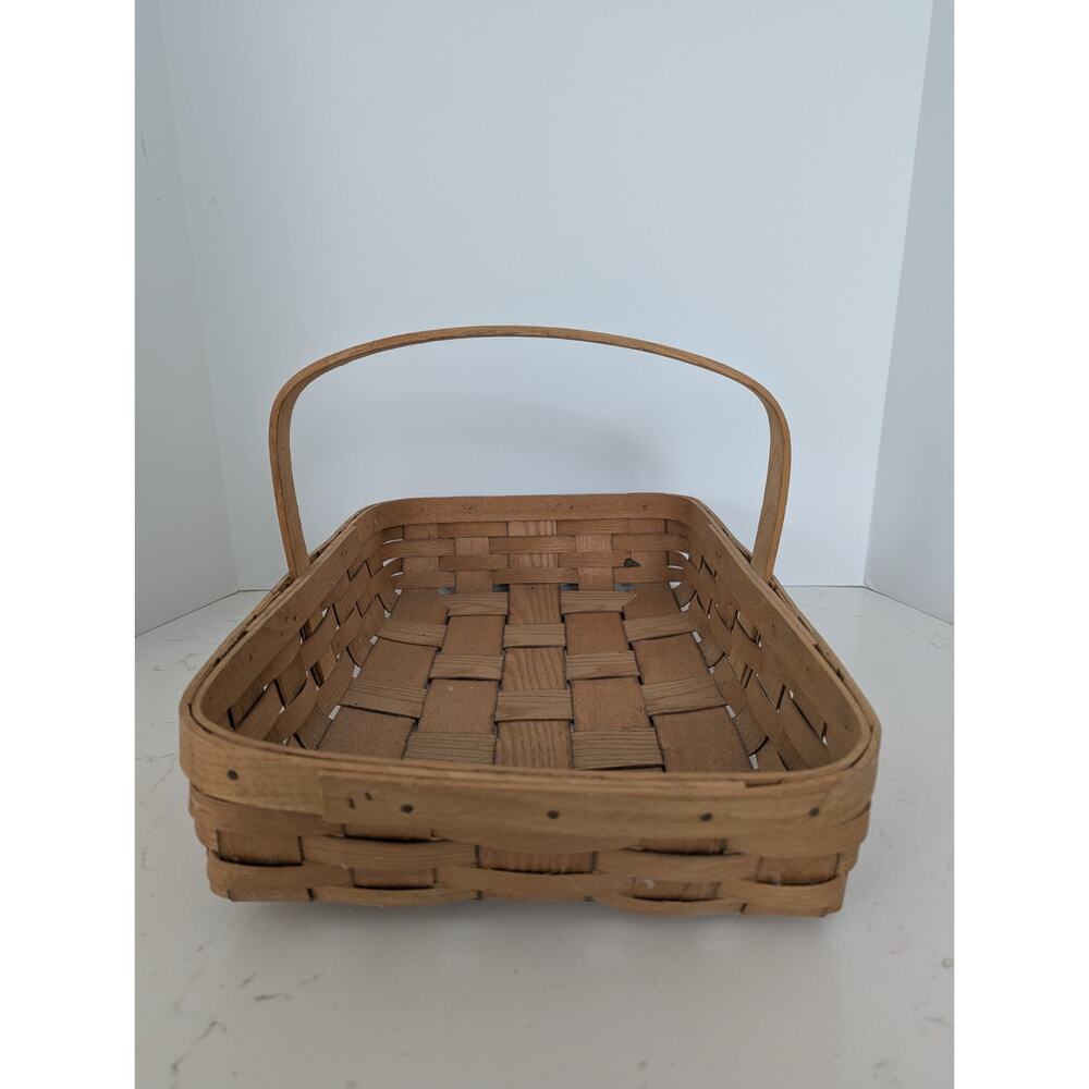 Vtg Basketville Putney Vt. Splint Oakwood Rectangle Gathering Basket Garden - Picture 4 of 13